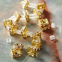 12 Pack: Gold Rhinestone Square Rondelle Beads, 8mm by Bead Landing™