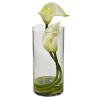 10.5" White Double Calla Lily with Cylinder Vase, 2ct.
