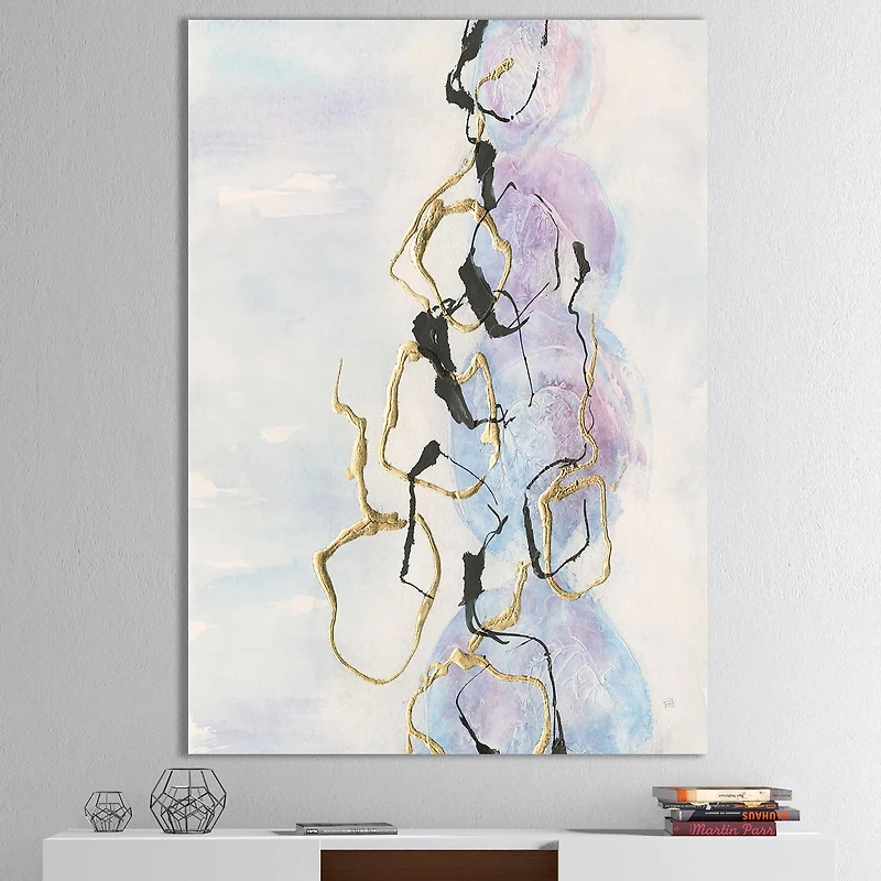 Designart - Gold Lines on Pastel I