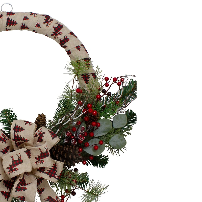 24" Moose Burlap Wrapped & Berry Christmas Wreath