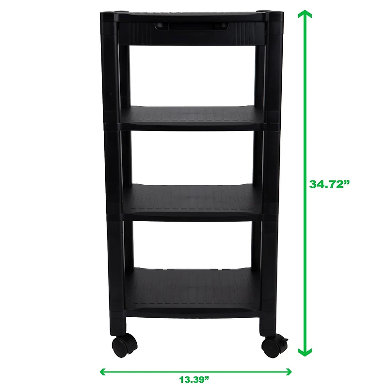 Mind Reader 34.7" Black 4-Shelf Printer Cart Stand with Wheels