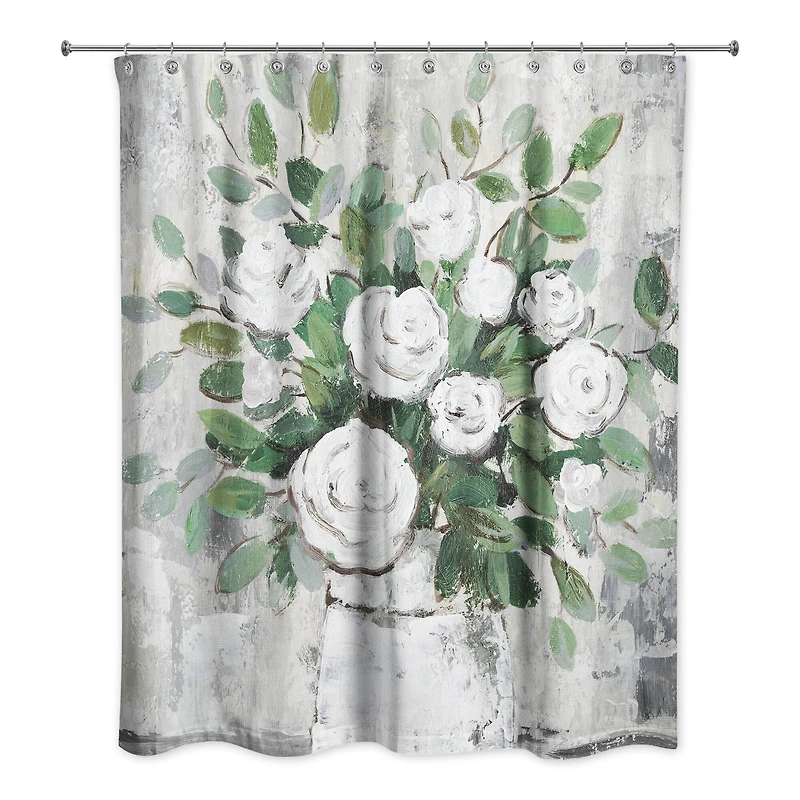 White Roses 71" x 74" Shower Curtain