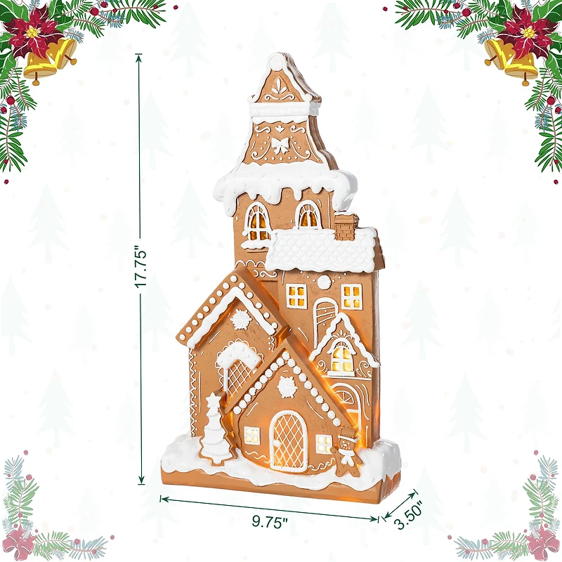 Glitzhome® 17.75" Christmas Lighted Resin Gingerbread House Table Decor