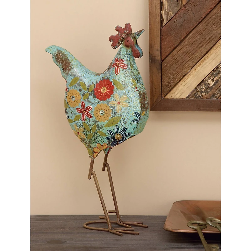 17" Iron Eclectic Rooster Garden Sculpture