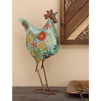 17" Iron Eclectic Rooster Garden Sculpture
