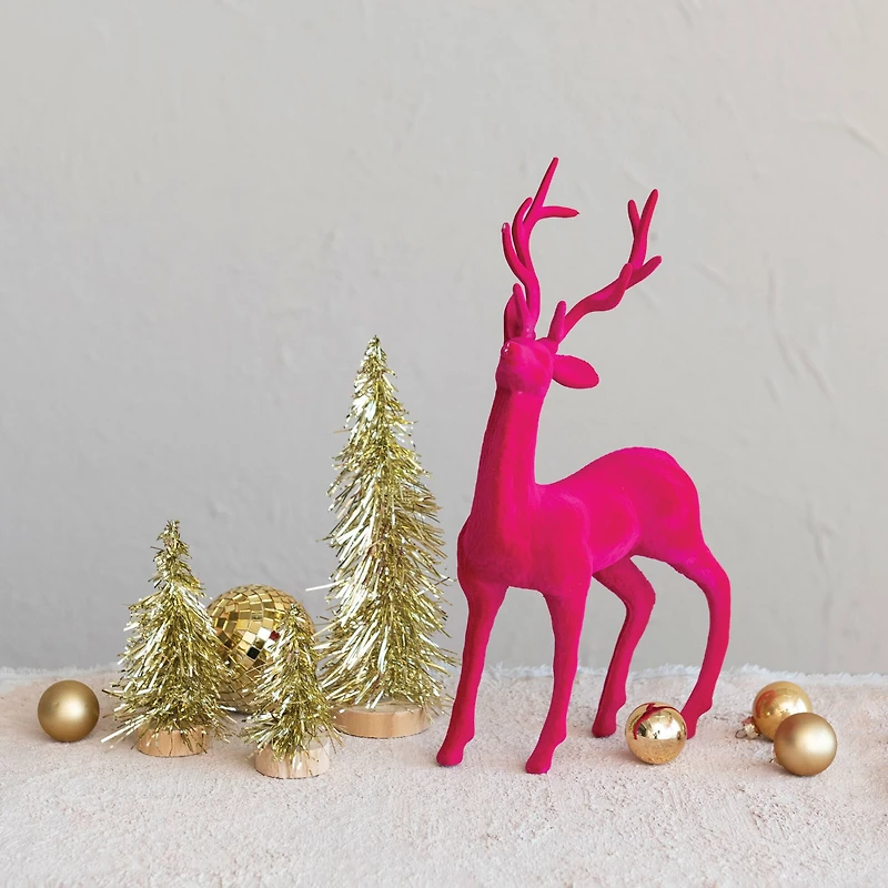 Hello Honey® 13" Pink Flocked Plastic Standing Reindeer Décor