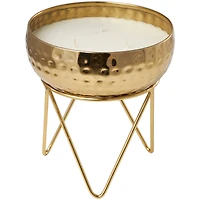 8" White Roses in Paradise Scented 3-Wick Candle with Hammered Gold Container and Tripod Stand