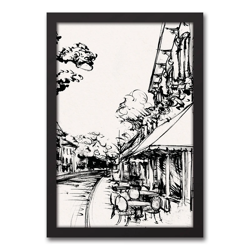 Sketched City Scene Canvas Wall Art in Black Frame