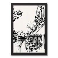 Sketched City Scene Canvas Wall Art in Black Frame