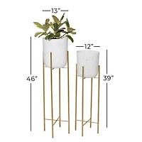 Set of 2 Gold Metal Contemporary Planter, 39", 46"