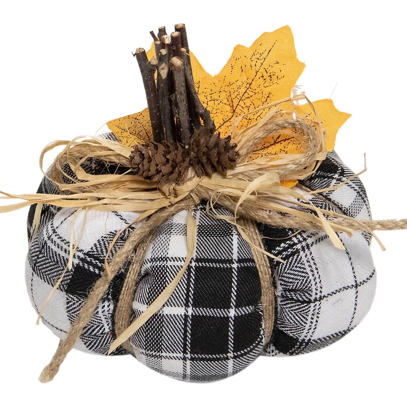 5" Black & White Plaid Fall Harvest Plush Pumpkin