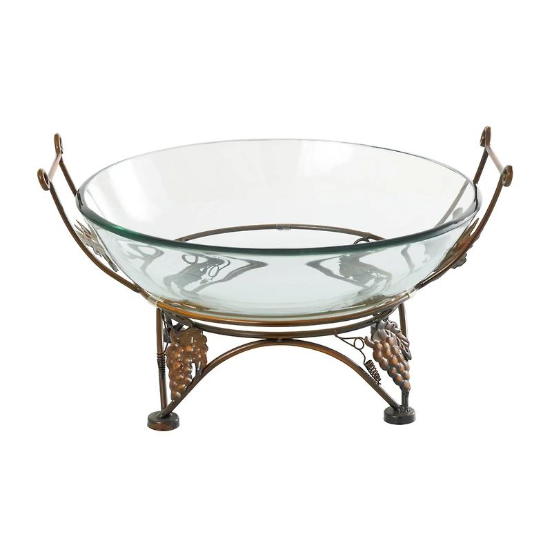 19" Clear Tempered Glass Kitchen Serving Bowl with Copper Metal Grapes Base
