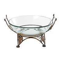 19" Clear Tempered Glass Kitchen Serving Bowl with Copper Metal Grapes Base