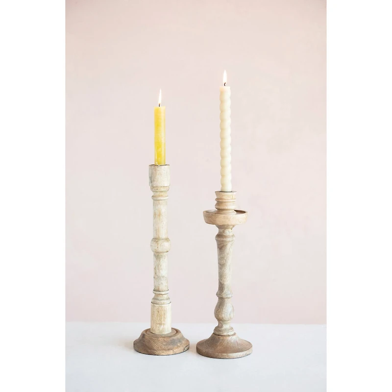 15" Hand-Carved Mango Wood Taper Candle Holder