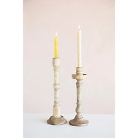 15" Hand-Carved Mango Wood Taper Candle Holder