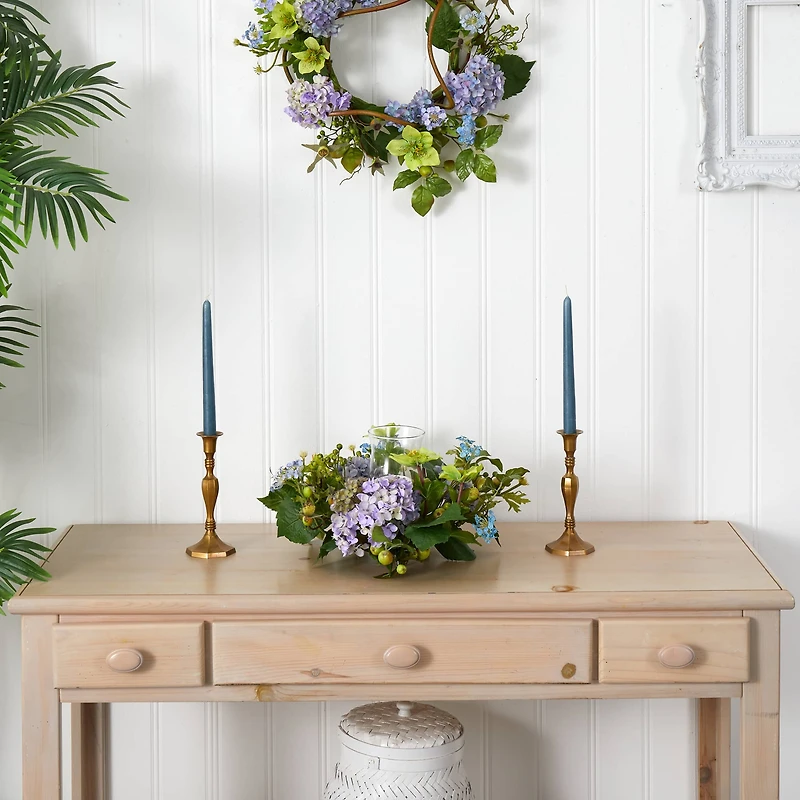 9" Blue Hydrangea Candelabrum Centerpiece
