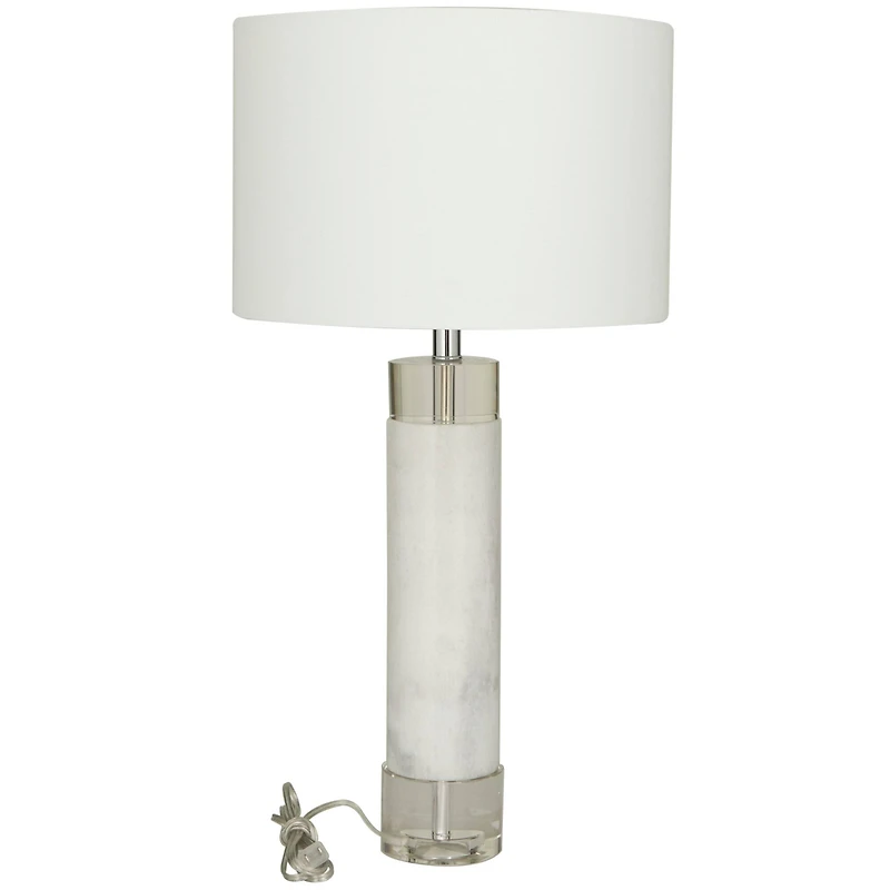White Marble Slender Stand Table Lamp with Drum Shade 15" x 15" x 29"