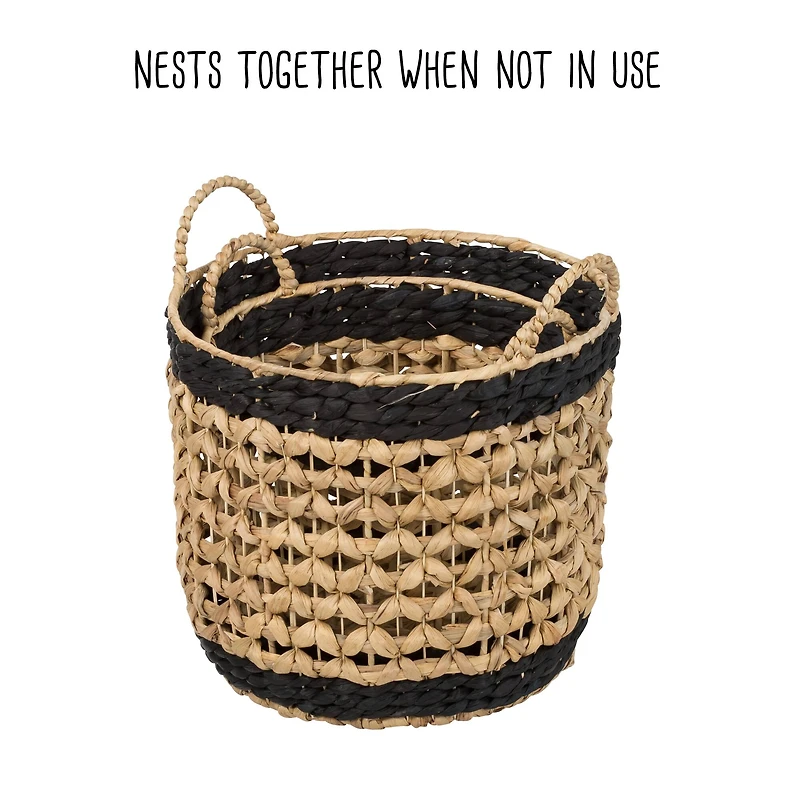 Honey Can Do Black & Brown Round Woven Decorative Nesting Basket Set