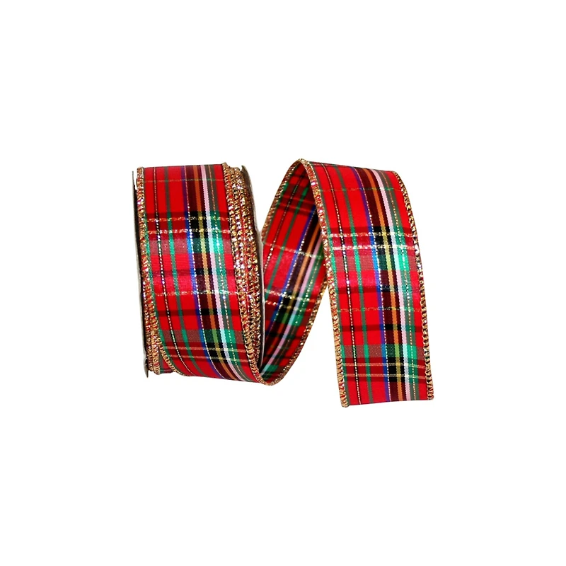 JAM Paper 1.375" x 10yd. Metallic Wired Heatherton Plaid Ribbon