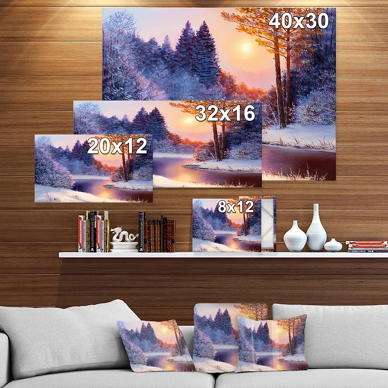 Designart Christmas Forest with River Landscapes Canvas Art