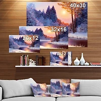 Designart Christmas Forest with River Landscapes Canvas Art