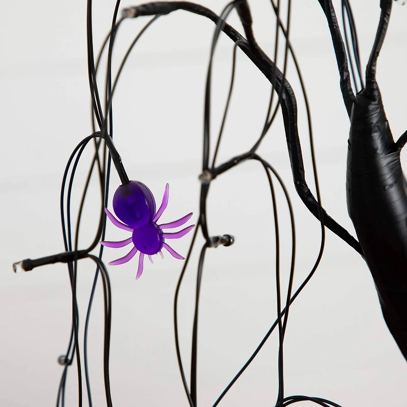 2ft. Pre-Lit Halloween Artificial Black Spooky Spider Willow Tree with 60 Orange & Purple LED Lights