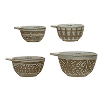 Hello Honey® White & Tan Stoneware Measuring Cups with Wax Relief Pattern, 4ct.