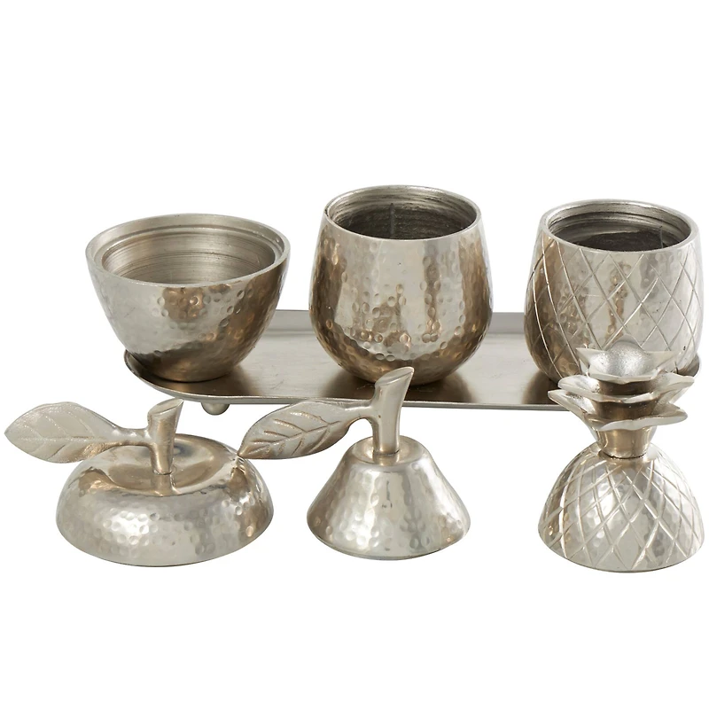 Silver Fruit Decorative Jars with Matching Leaf Tray Set