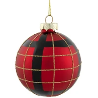 4ct. 3" Red, Black & Gold Plaid Glass Ball Ornaments