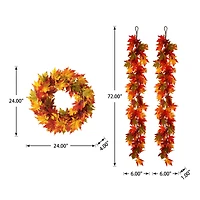 Glitzhome® Lighted Fall Maple Leaves Garland & Wreath Set