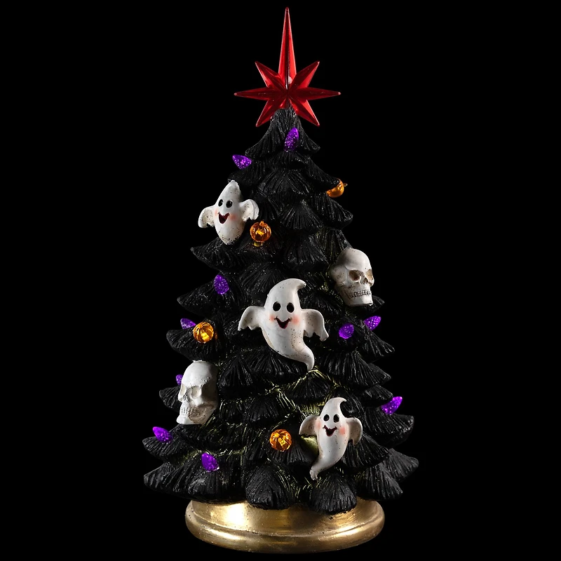 12" Black LED Lighted Skull & Ghost Halloween Tree