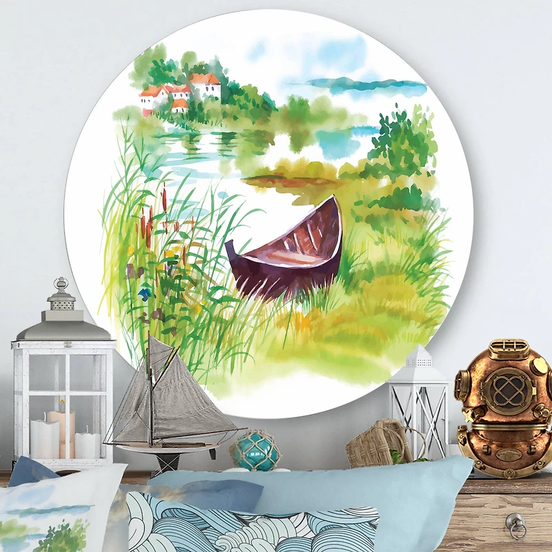 Designart - Rural Green Landscape With Boat