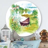 Designart - Rural Green Landscape With Boat