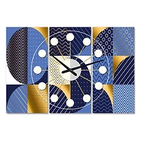 Designart Retro Luxury Waves in Gold & Blue IV Mid-Century Modern Multipanel Wall Clock