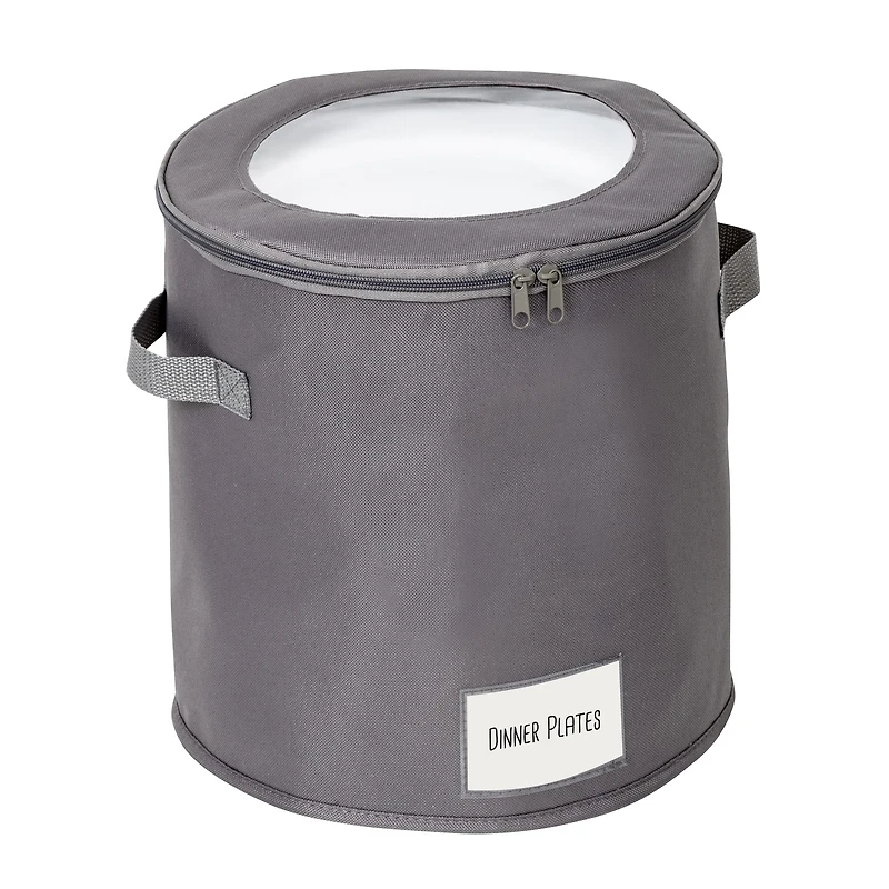 Honey Can Do 12" Gray Round Dinnerware Storage Box