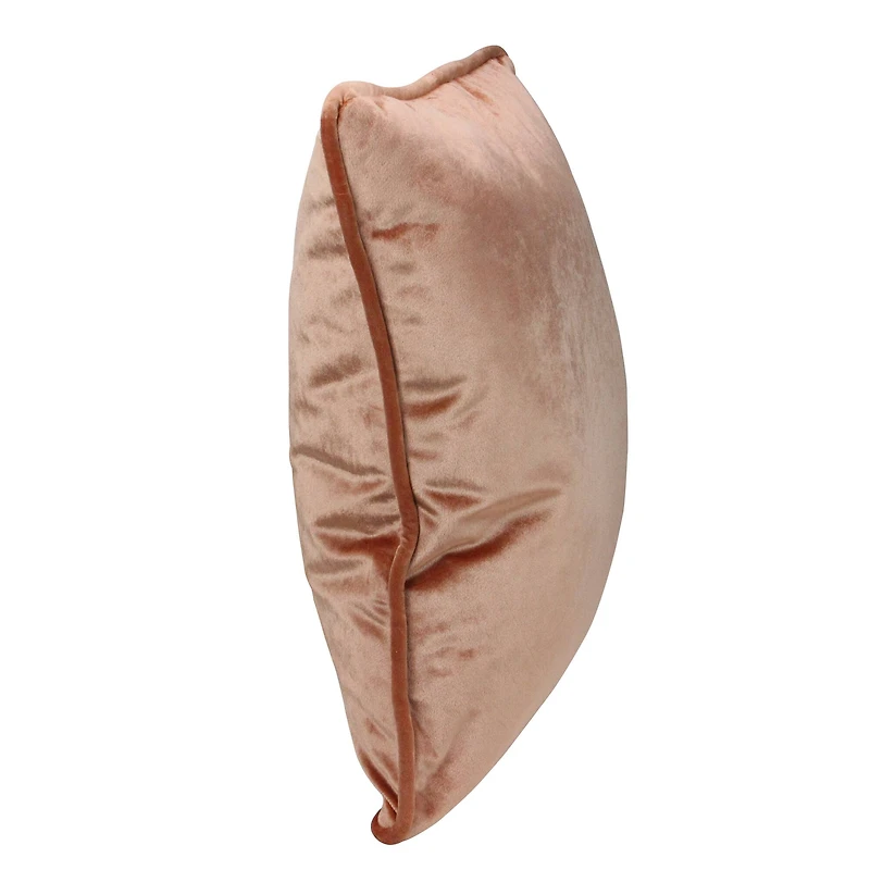 Peach Plush Velvet Square Throw Pillow With Piped Edging