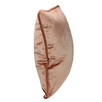 Peach Plush Velvet Square Throw Pillow With Piped Edging