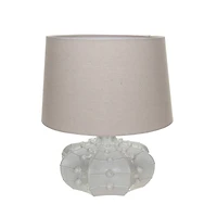 Hello Honey® 18.5" White Stoneware Hobnail Fluted Table Lamp with Linen Shade & Inline Switch