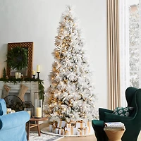 Glitzhome® 9ft Pre-Lit Flocked Full Pine Artificial Christmas Tree, Warm White LED Lights