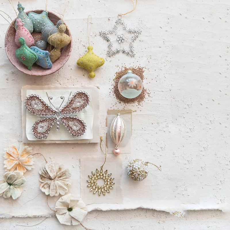 Hello Honey® 8" Silver, Pink & Cream Metal Butterfly Ornament with Sequins, Jewels & Beads