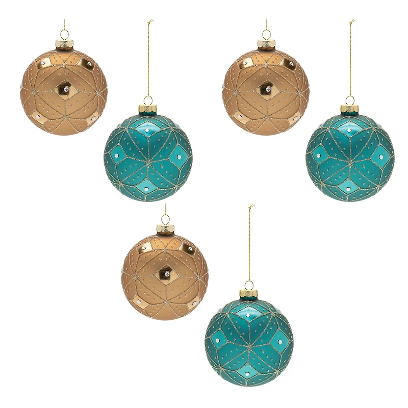 Geometric Glittered Glass Ball Ornament Set