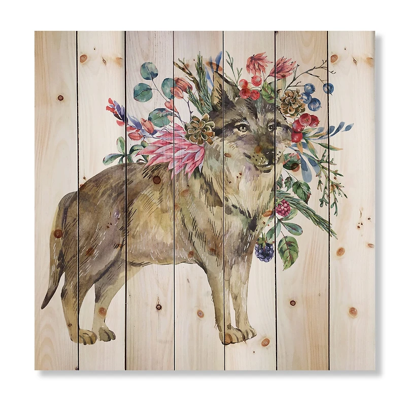 Designart - Wolf With Woodland Flowers