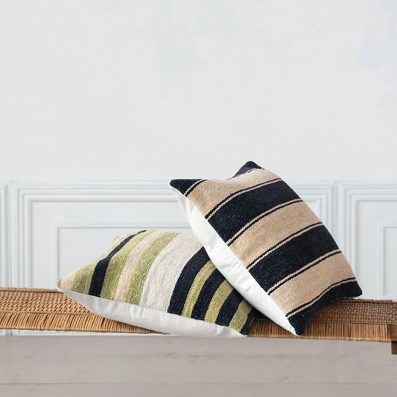 Hello Honey® 20" Black & Cream Striped Cotton Blend Chenille Pillow