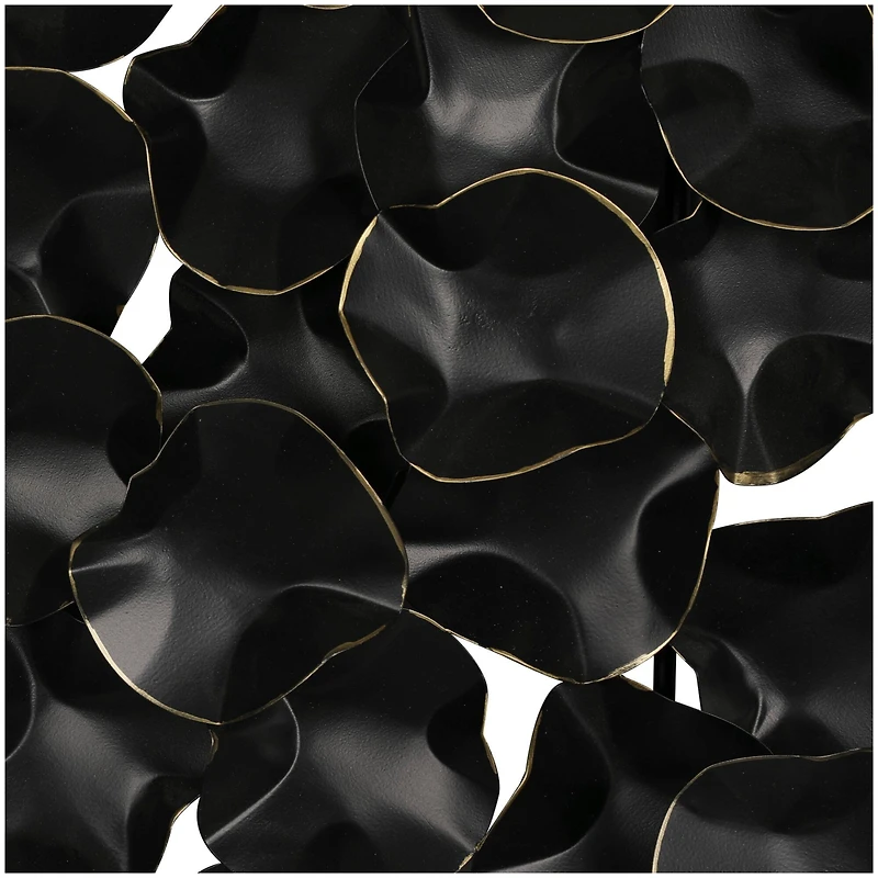 Black Metal Overlapping Folded Circle Abstract Wall Decor with Gold Accents