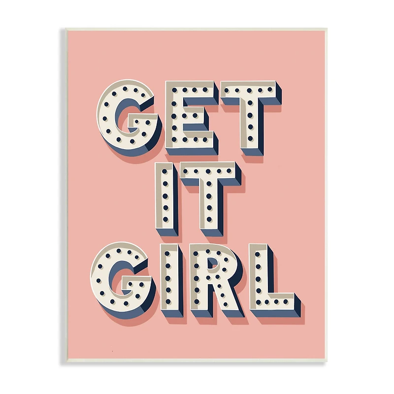 Stupell Industries Get It Girl Bold Polka Dot Typography over Pink Wall Plaque