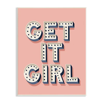 Stupell Industries Get It Girl Bold Polka Dot Typography over Pink Wall Plaque