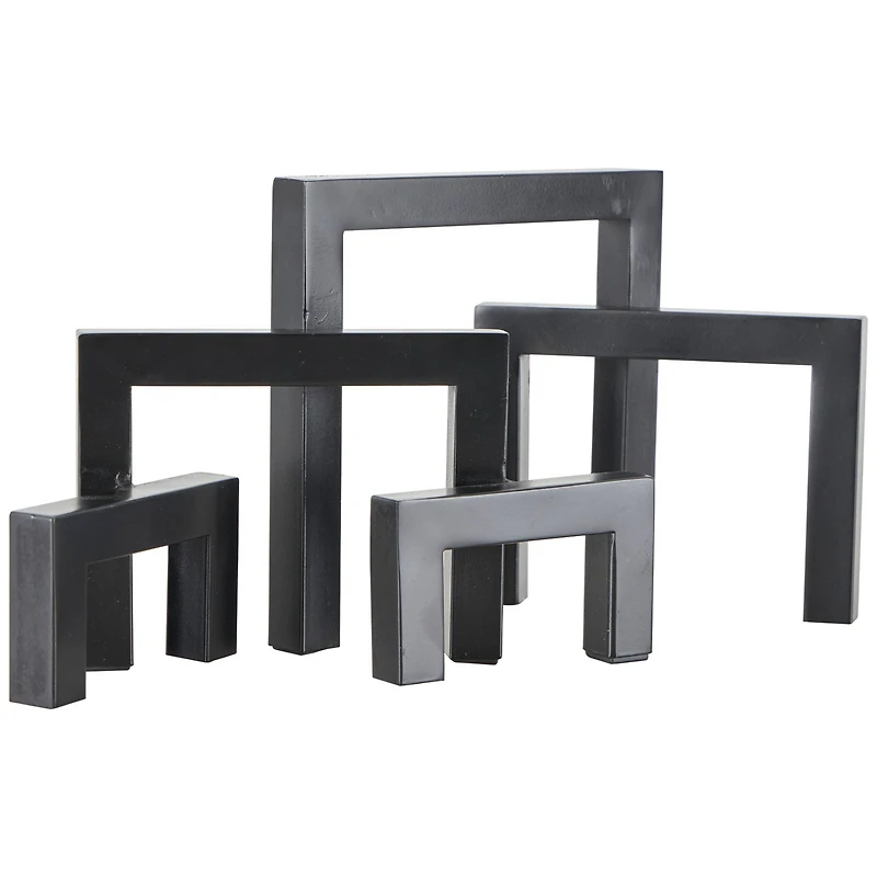 13" Black Metal Geometric Abstract Square Arched Sculpture