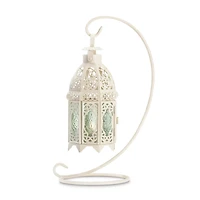 13" White Ornate Candle Lantern with Stand