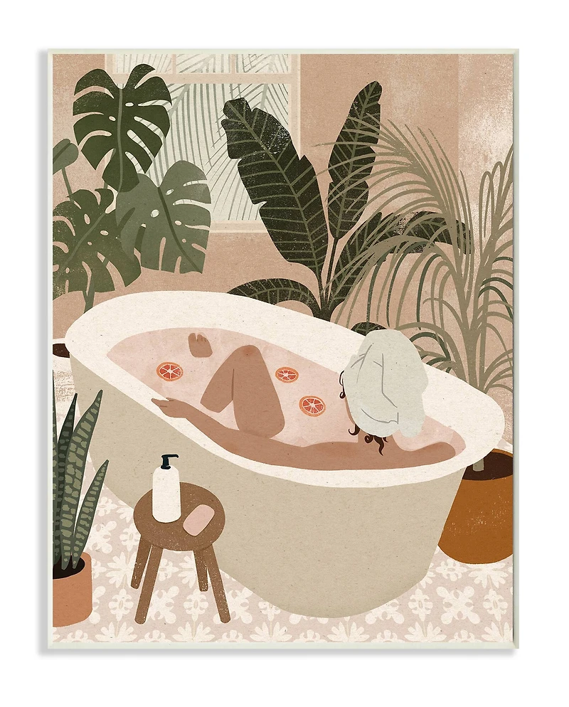 Stupell Industries Female Fruit Bath Tropical Palm Plants Wall Plaque