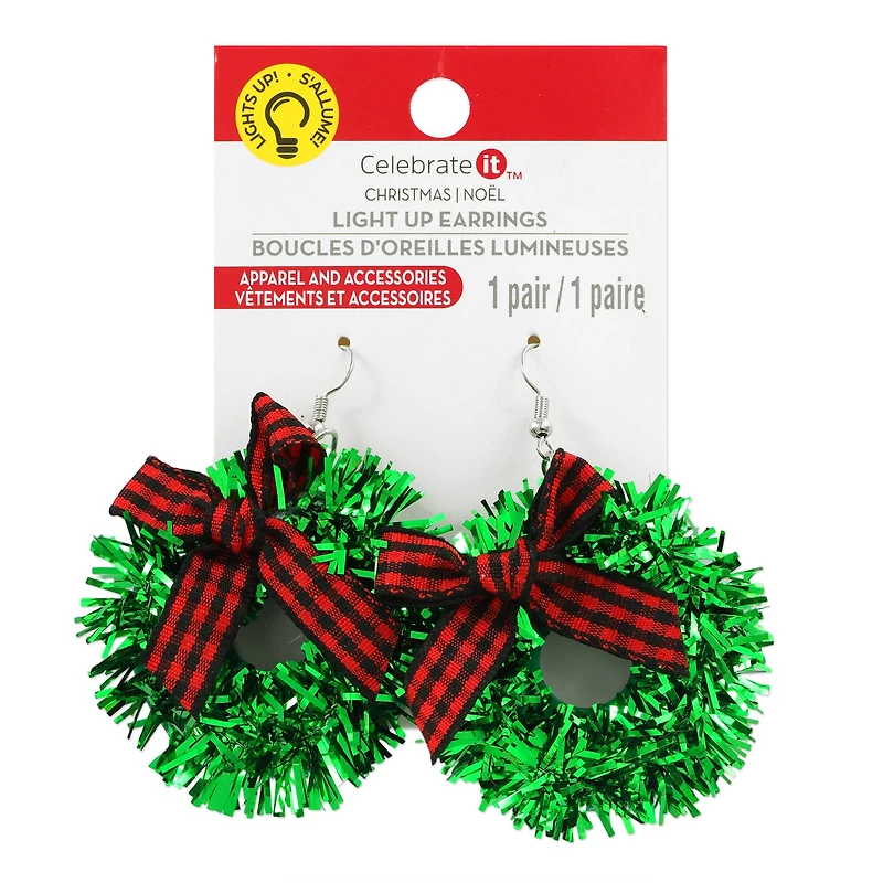 Tinsel Wreath Light-Up Earrings by Celebrate It™